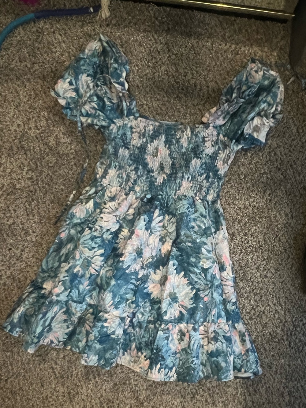 Blue Floral Smocked Dress